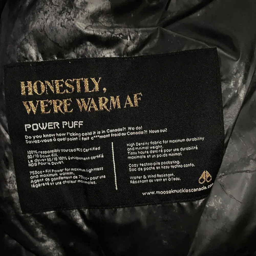 Moose Knuckles BLACK CARBON PRINT JAVELIN PUFFER JACKET size Medium Power Down